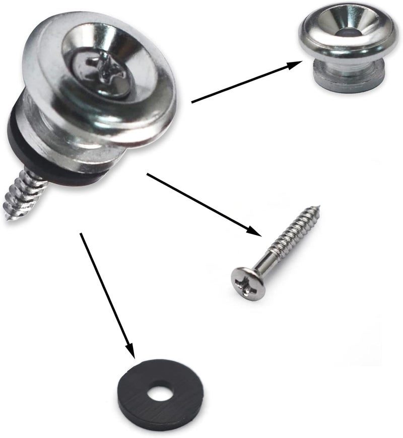 MAXCHEER 2PCS Mushroom Style Guitar Ukulele Bass Strap Lock Lock Metal Music Parts (Chrome) - Image 2